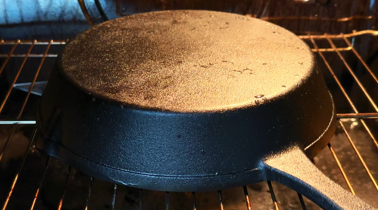 cast iron pan upside down in oven